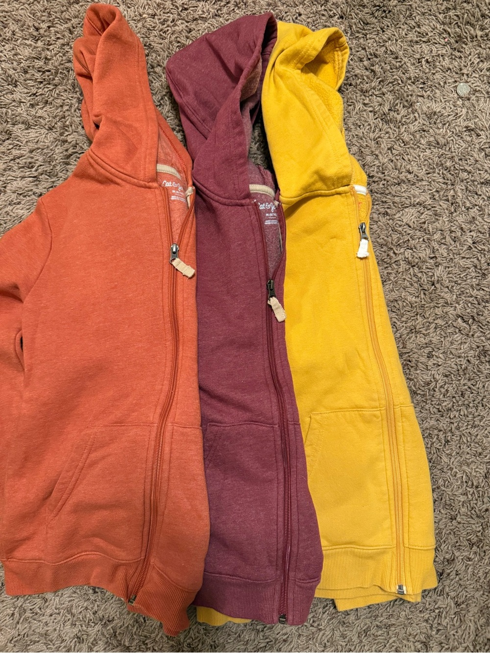 Bundle of Cat & Jack Kids Full-Zip Hoodies in Rust, Burgundy & Mustard